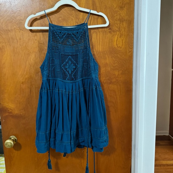 Free People Blue Emily Crocheted Illusion Fit & Flare Dress - Picture 3 of 10
